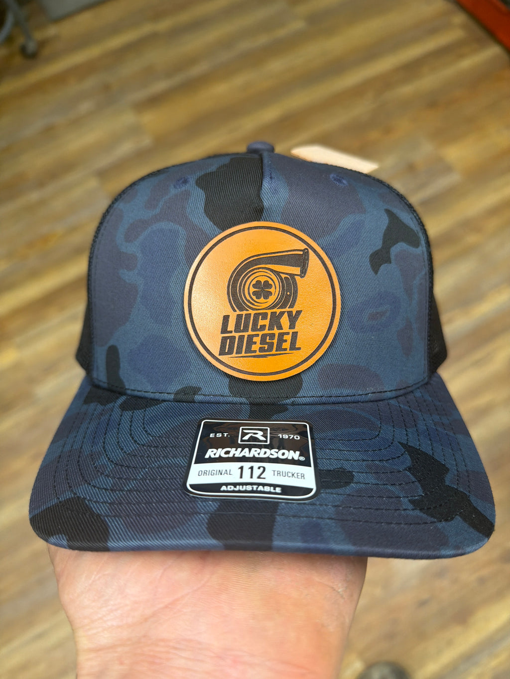 Lucky Diesel Hat Leather Patch Blue Camo